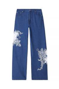 Custom Made Ladies Denim Pant with Embroidery Lace Detail New Fashionable <b>Indigo</b> <b>Jeans</b> for <b>Women</b> - Product Image 3