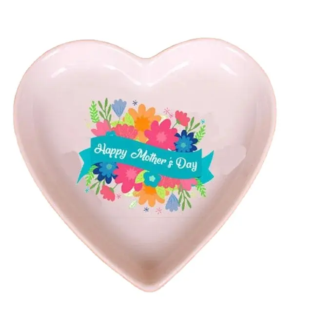 Piring keramik tema Hari Ibu terbaru 2023, piring porselen dengan stiker, piring bentuk hati untuk hadiah ibu