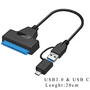 快速发货OEM ODM 2合1 USB 3.0和type-c至SATA 22针2.5英寸硬盘驱动器SSD适配器电缆转换器