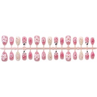 Pointes d'ongles 3D en résine en forme d'amande, à thème cœur, scintillantes, rose blush, style français, motif floral imprimé vache