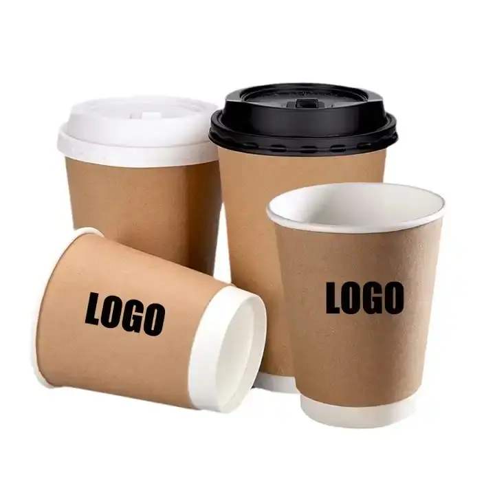 8/10/12/16/20oz personalizado impreso doble pared bebida caliente papel taza de café desechable para llevar vasos de papel de una sola pared con tapa