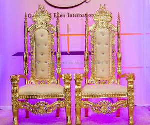 Chaises de trône royales de mariage à dossier haut avec garniture argentée bon marché à vendre - Product Image 5