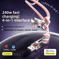 Câble de données pour téléphone portable tout-en-un transparent 240W, diffuseur d'arômes, charge rapide, compatible avec USB-C