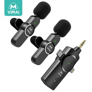 VIMAI 2023 1 Drag 2 Black Mini Wireless Mic Collar Clip Lapel Microphone Wireless Microphone For Recording Interview