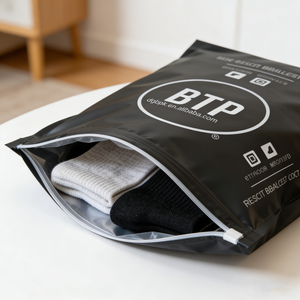 MOQ 500 Kostenlose Muster Wiederverschließbare Zip-Lock Kleidungsverpackung Plastik Schwarz Matt Frosted Slider Dreiseitig Versiegelte Reißverschlusstasche Mit Logo - Product Image 5