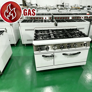 Cuisinière à gaz professionnelle robuste à 6 brûleurs en acier inoxydable, four à gaz indépendant, cuisinière à gaz certifiée CE pour restaurant - Product Image 1