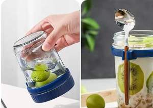 Gece Boyu Yulaf Ezmesi Kapları, Kapaklı ve Kaşıklı 16 oz Cam Mason Kavanozlar, Büyük Kapasiteli Hava Geçirmez Kavanozlar - Product Image 6