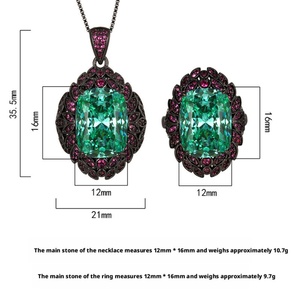 Ensemble de bijoux vintage en cuivre écologique, style nid d'oiseau, avec pendentif et boucles d'oreilles classiques en zircone verte Paraiba 12*16mm, vente en gros - Product Image 2