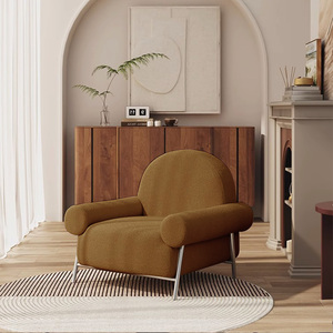 Sillón Individual Color Crema, Forma Redonda, Relleno de Espuma, Estilo Moderno Minimalista, para Sala de Estar o Balcón - Product Image 6
