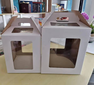 Portador de pasteles desechable con ventana 10 12 14 16 pulgadas, cajas de pastel altas con mango, caja de pastel de boda de cumpleaños de <span class=keywords><strong>2</strong></span> niveles de calidad fuerte - Product Image 3