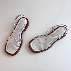 Sandalias Romanas de Oficina de Cuero Genuino con Tiras Cruzadas Versátiles de Verano para Mujer, Sandalias Planas Elegantes Francesas con Punta Abierta - Product Image 1