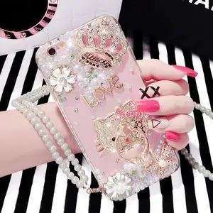 豪华设计珠宝钻石珍珠女孩女士手机保护壳 (适用于iPhone 11 11pro X 8 8 Plus晶体背保护套