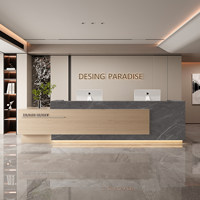 Comptoir d'accueil moderne et minimaliste avec finition peinture laquée, pour réception d'entreprise, hôtel, salon de beauté, ou comme comptoir de service personnalisé et de caisse.