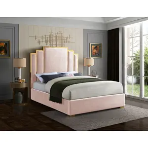 Lüks yüksek kaliteli modern ahşap kral metal karyola iskeleti yatak odası mobilyası