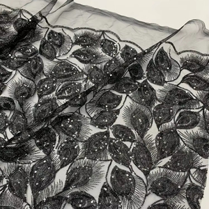 Màu Đen Thêu Sequined Ren Phi Vải Hạt Vải Đáng Yêu Ren Lưới Cho Phụ Nữ May Mặc - Product Image 1