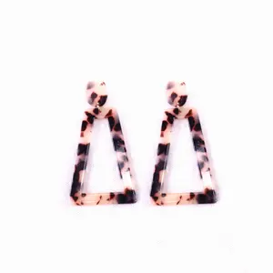 Women Geometric Acrylic Long Triangle Drop Earrings with Stud Fashion Geometric Leopard Printed Acrylic Dangle Earrings