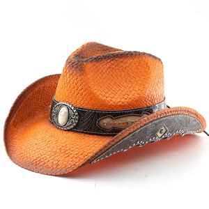 Sombrero de Paja para Hombre y Mujer, Estilo Vaquero Occidental, Tejido, con Bandas Decorativas - Product Image 5