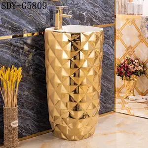 ceramic bathroom gold design wash basin pedestal golden color hand washing sink