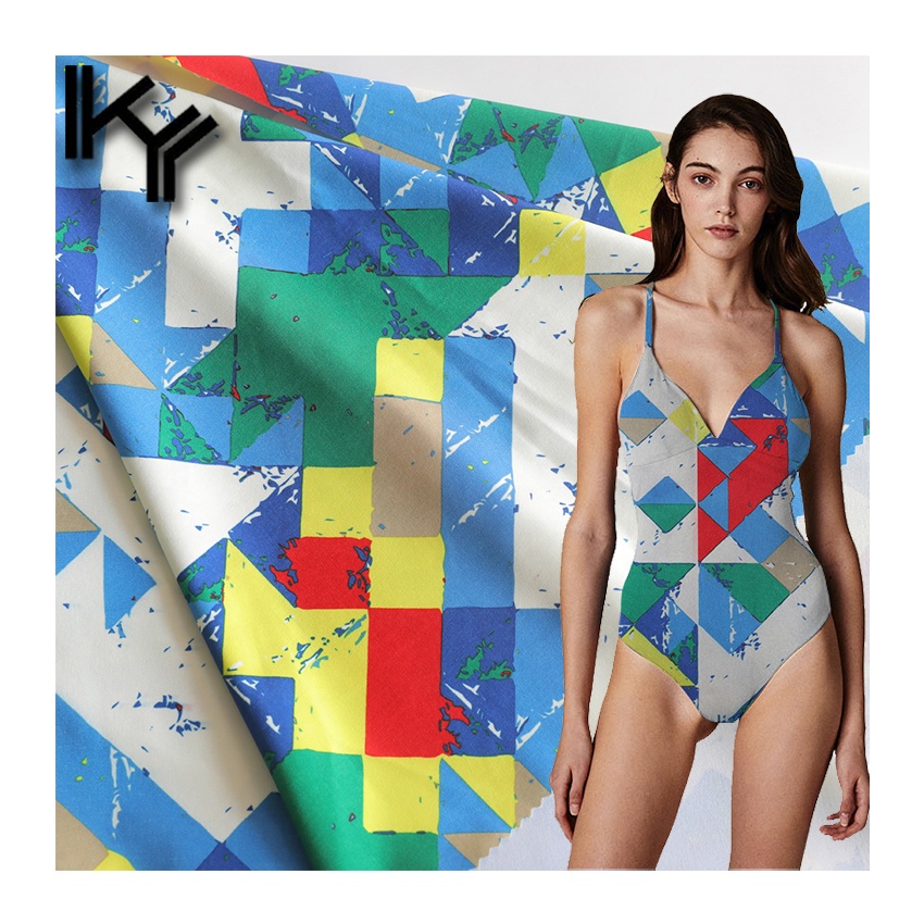 Оптовая продажа, быстросохнущая эластичная дышащая переработанная ткань для бикини и купальников с принтом и защитой от запаха