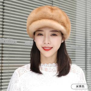 <span class=keywords><strong>Bonnet</strong></span> d'hiver en fourrure de vison véritable pour <span class=keywords><strong>femme</strong></span>, 7 couleurs, visière, chapeau chaud d'hiver de luxe avec <span class=keywords><strong>pompon</strong></span>, prêt à être expédié - Product Image 6