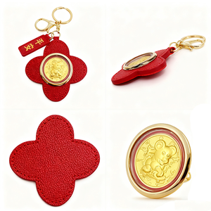 Hot Sale Couple Matching Snake <b>Charm</b> Keychain Engraved Leather Pure Gold <b>Keyring</b> for Couples - Product Image 3