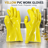 Gants de travail de sécurité en PVC jaune lisse personnalisés, imperméables, résistants à l'huile, doublés de polyester, à manchette longue, pour le nettoyage industriel, vente en gros