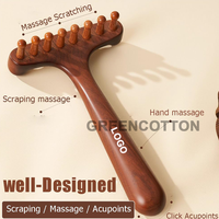 Masseur de cuir chevelu en bois avec logo personnalisé, masseur de cuir chevelu en forme de T avec poignée ronde et picots, outils de massage du cuir chevelu pour la tête et le corps