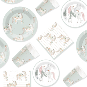 DAMAI Nouveau design personnalisé sur le thème de la licorne, assiettes rondes jetables, gobelets, serviettes, ensemble de vaisselle pour fête d'enfants - Product Image 4