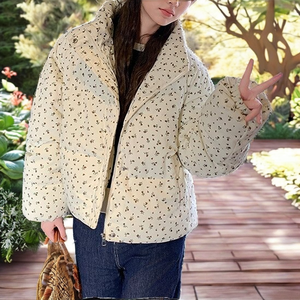 Nueva Chaqueta de algodón Floral de moda coreana para mujer, cuello alto largo transpirable con cierre de cremallera, ropa de abrigo informal para verano - Product Image 2