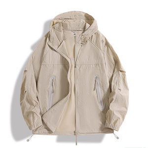 <span class=keywords><strong>Veste</strong></span> de protection solaire <span class=keywords><strong>anti</strong></span>-<span class=keywords><strong>UV</strong></span> 100% nylon unisexe surdimensionnée multi-poches à capuche avec fermeture éclair pour l'extérieur décontractée - Product Image 4