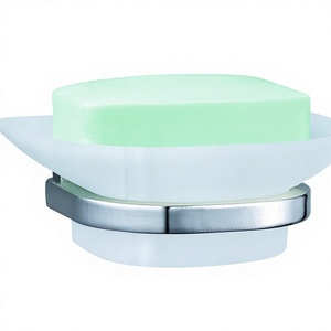 Jabonera Moderna de Aleación de Zinc Cromado con Base Redonda de Vidrio para Montar en la Pared, para Hoteles y Baños - Product Image 1