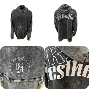 Felpe con Cappuccio da Uomo 350 Gsm Stile Hip Hop Vintage Lavato, Oversize Streetwear con Design Ricamato, Felpe Pesanti da Uomo - Product Image 3