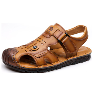 Sandalias de cuero para hombre con punta abierta, suela de TPR, entresuela de EVA, estilo slip-on, para senderismo de verano en Vietnam. - Product Image 5