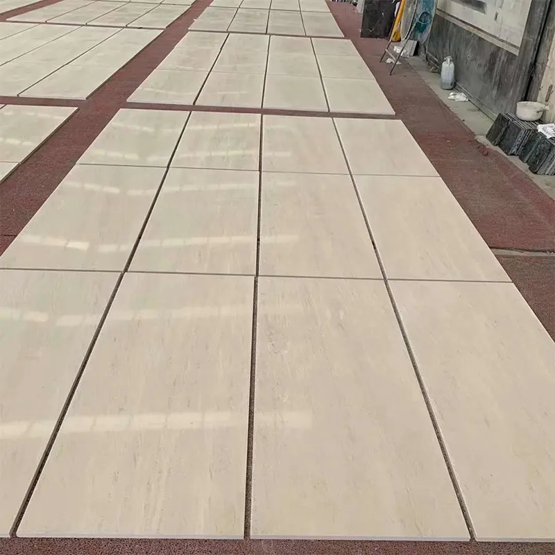 Azulejo de piso de mármol de madera fósil de China al por mayor para azulejos de pared de piedra caliza Beige de madera fósil de alta calidad para el hogar del hotel
