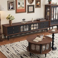 Meuble TV moderne en bois massif avec étagères de rangement intégrées, design vintage de style français du milieu du siècle, couleur et taille personnalisables pour salon