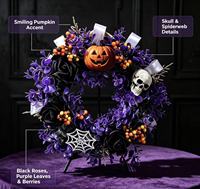 Couronne de porte d'Halloween à prix de gros, décor crâne avec toile d'araignée et chauve-souris pour porche extérieur, maison hantée, ornement de fête