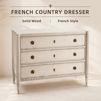 Commode en bois massif durable de style campagnard français, armoire de rangement rétro vieillie pour chambre à coucher, maison, salon