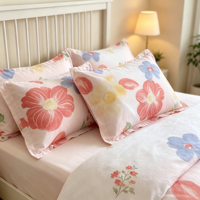 Parure de lit 4 pièces imprimée fleurs aquarelle pastel, en microfibre confortable, comprenant drap, housse de couette, taies d'oreiller et couvre-lit