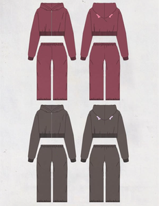 2025 Tall Girl Friendly Zip up Hoodies Chaqueta y pantalones de pierna ancha Y2k Fabricantes de ropa de mujer Conjunto de 2 piezas personalizado para mujer - Product Image 4
