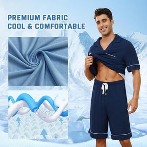 Conjunto de <span class=keywords><strong>pijama</strong></span> informal de satén abotonado para <span class=keywords><strong>hombre</strong></span>, tejido de punto de algodón y viscosa de pulpa de bambú ligero para uso doméstico - Product Image 4