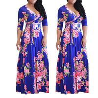 Robe Longue Fleurie Femme Grande Taille Africaine Fendue – Robe Décontractée Printemps