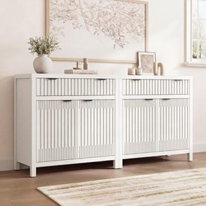 <span class=keywords><strong>Buffet</strong></span> de 60 pouces avec rangement, armoire de cuisine de 36 pouces de hauteur avec 4 tiroirs, meuble de bar à café moderne avec poignées dorées, <span class=keywords><strong>blanc</strong></span> - Product Image 6