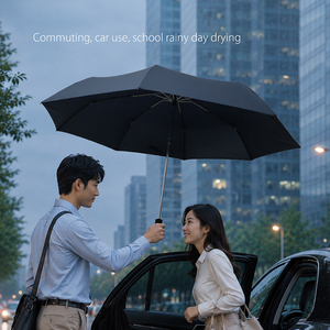 27 Inch 8 Rib Automatic Travel <b>Umbrella</b>, 137cm Arc <b>Large</b> Windproof 3-Fold Sun Rain Waterproof Folding <b>Umbrella</b> - Product Image 6