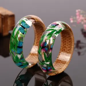 Fashion Gum Cane Plant Real Flower Resin Bangles Crafts Jewelry Bracelets & Bangles Women