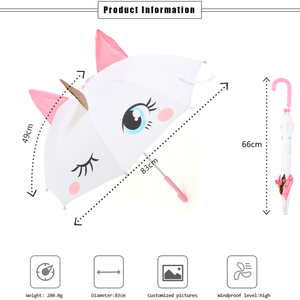 Parapluie enfant licorne dessin animé, ouverture manuelle, 8 baleines, panneau en pongee, poignée rose, protection soleil et pluie pour la rentrée scolaire - Product Image 3