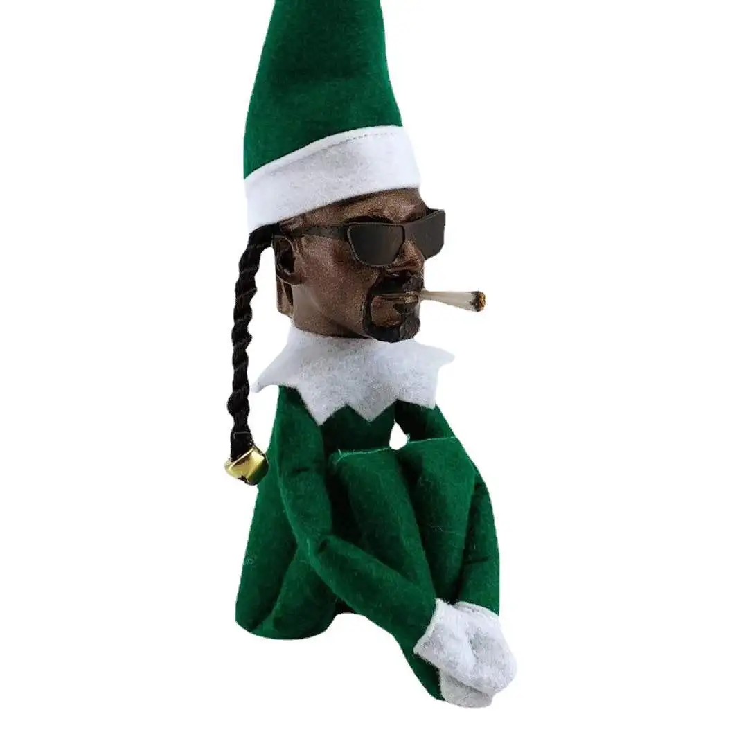 Snoop on a Stoop 2022 Christmas Elf Toy Wearing Sunglasses Cigarette Funny Decoration Home Ornament Novelty New Year Gift Toys