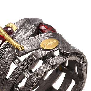 Handmade Granato Pietra Lone Finger 925 Sterling Silver Ring con Oro Nero Placcato - Product Image 4