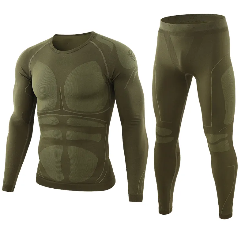 Roupa íntima térmica de algodão para homens, roupa íntima térmica padrão de tricô para uso ao ar livre, roupa íntima esportiva para homens, atacado