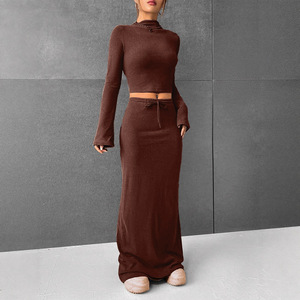 Tute Casual da donna gonna lunga aderente aderente aderente aderente alla moda con fondo tinta unita <span class=keywords><strong>per</strong></span> la primavera - Product Image 6