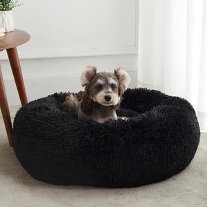 Kostenlose Musterlieferanten Superweicher Donut-Hundebett Schwarzer Langer Plüsch Rundes Flauschiges Katzen-Haustierbett Nest Hundehütte für Welpen - Product Image 2
